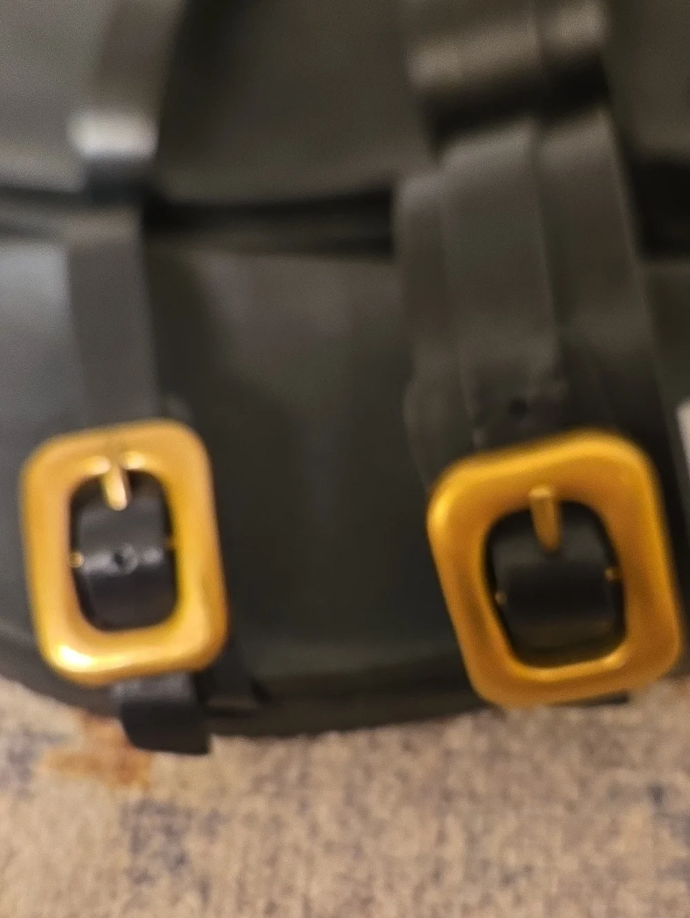 Steve Madden Leather Black Slide Sandals with Gold Buckles